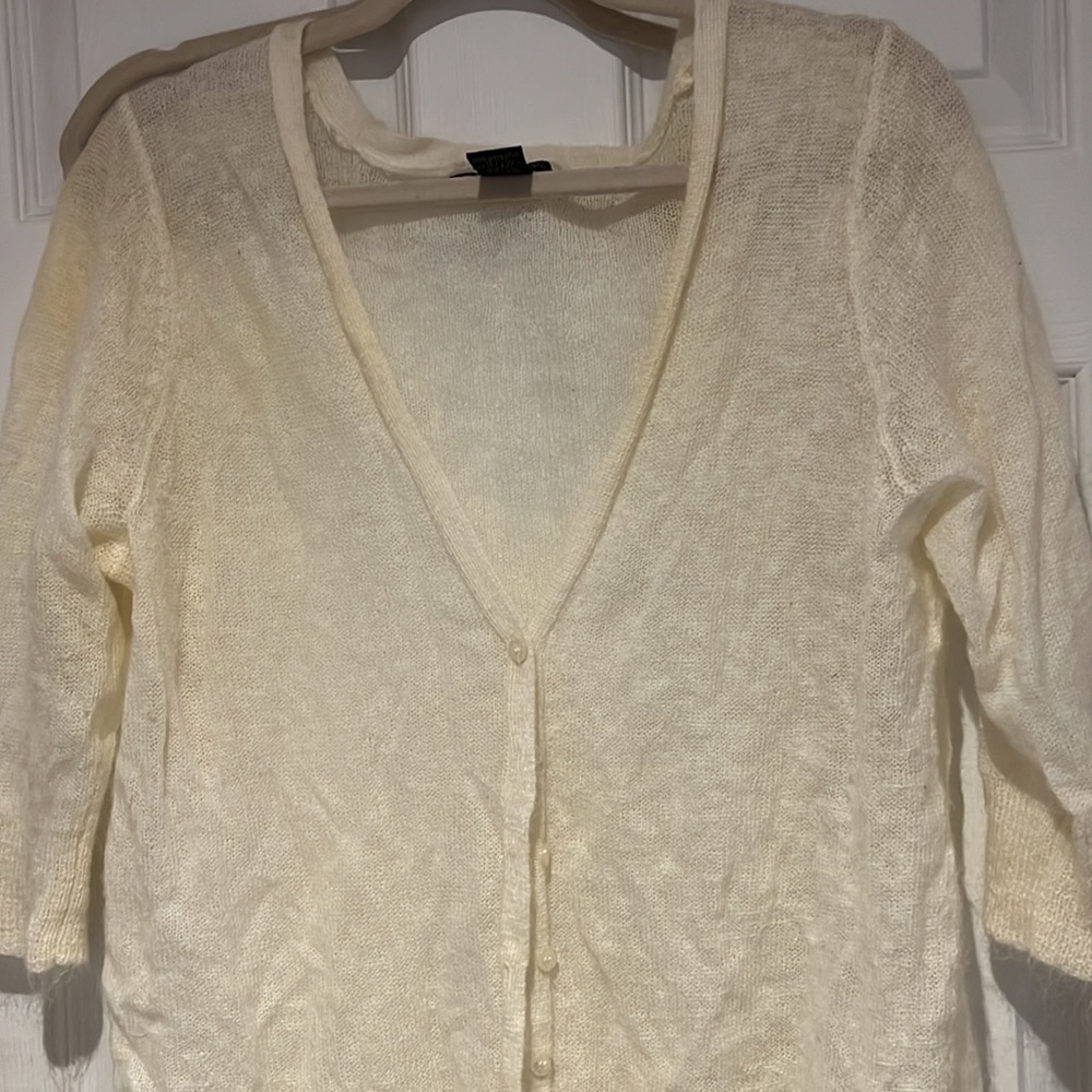 Womens Cream Button Down Thin Soft Cardigan - image 3